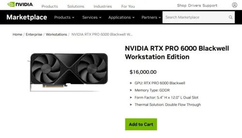 NVIDIA's RTX Pro 6000 workstation GPU now lists at $16,000, nearly double its 2025 launch price